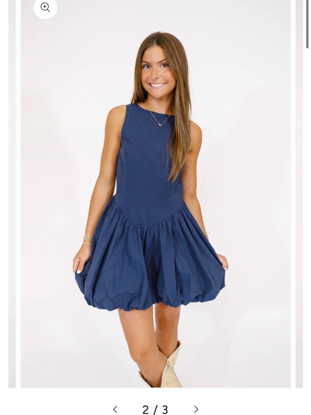 Navy Sleeveless Bubble Hem Dress - Women